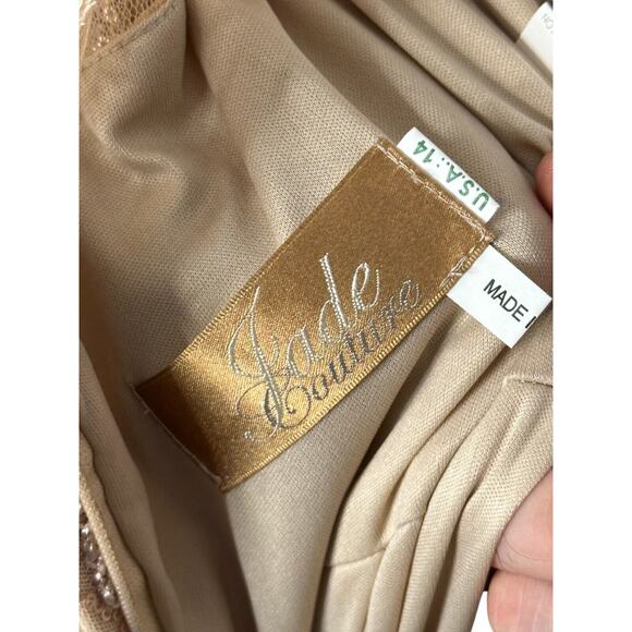 NEW Jade Couture Ball Gown Shawl 14 Beige Gold Lace Sequins Mother of Bride 7649 - Picture 7 of 15